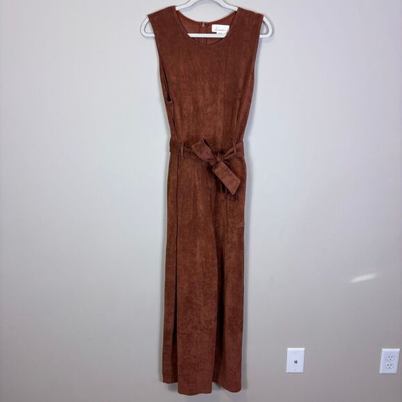 Anthropologie Pants - New Anthropologie Brown Cedar Faux Suede Sleeveless Jumpsuit XL